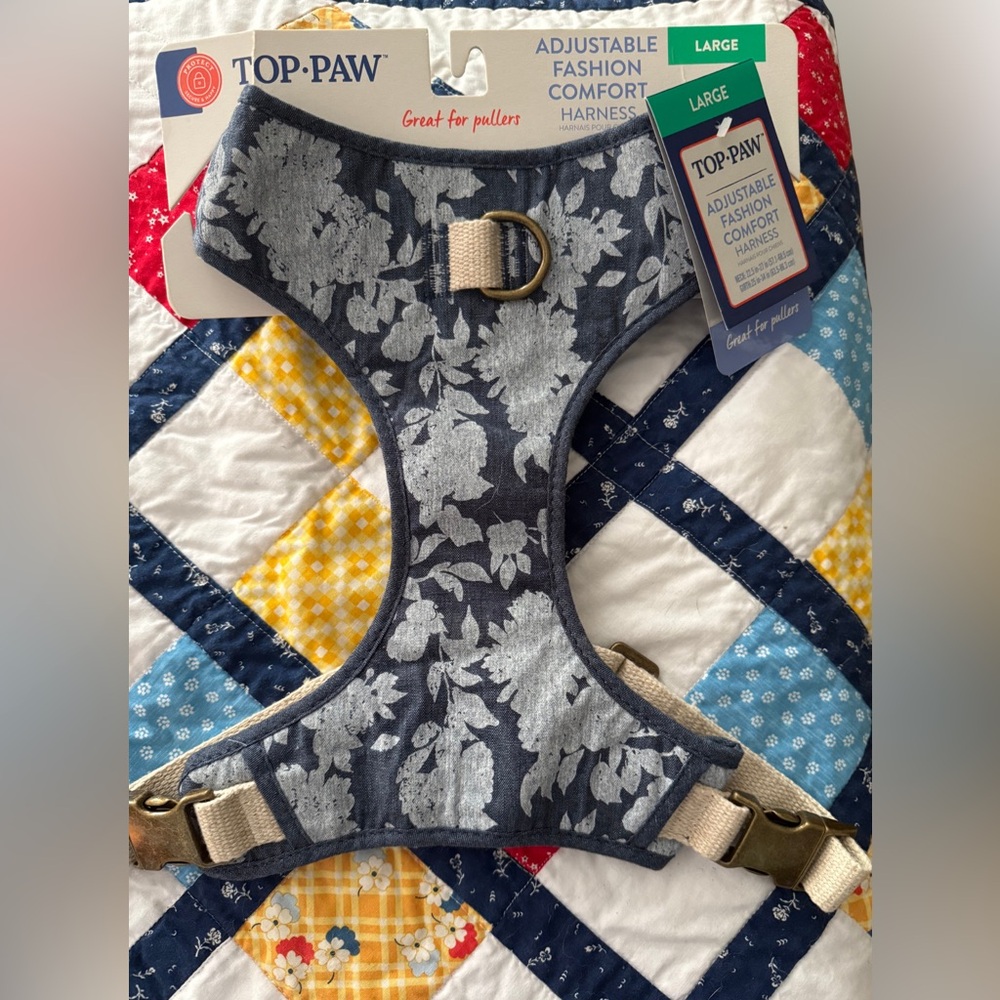 Top Paw Blue and White Floral Denim Dog Harness Size Large